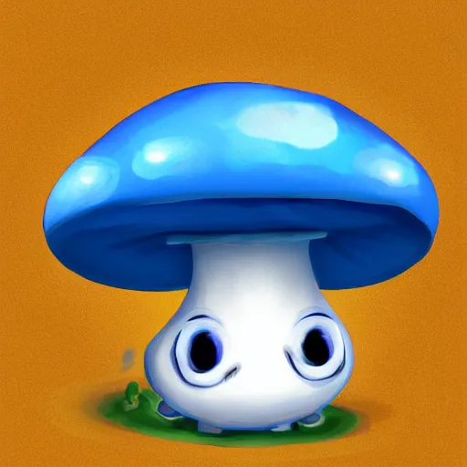 Image similar to a cute chubby mushroom, stylized, digital art, blue scheme, mobile game