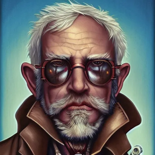 Image similar to steampunk rugged Bernie Sanders, by Anato Finnstark, Tom Bagshaw, Brom