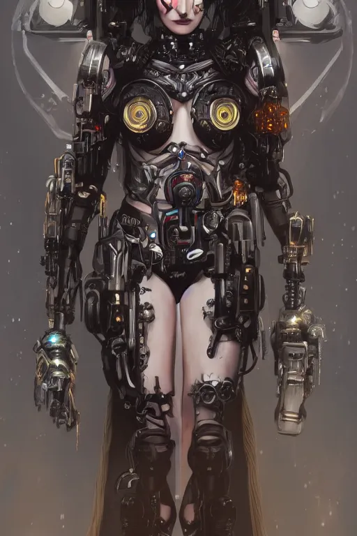 Image similar to portrait of beautiful young gothic cyborg maiden, cyberpunk, Warhammer, highly detailed, artstation, illustration, art by Gustav Klimt