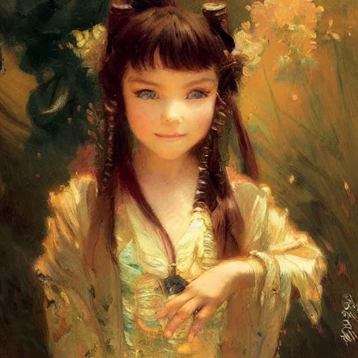 Image similar to portrait of chibi art girl, anime, painting by gaston bussiere, craig mullins, j. c. leyendecker