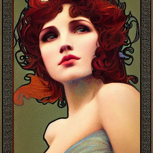 Image similar to of a beautiful stylized photoreal portrait of the singer LP, inspired by mucha, soft lighting, epic,