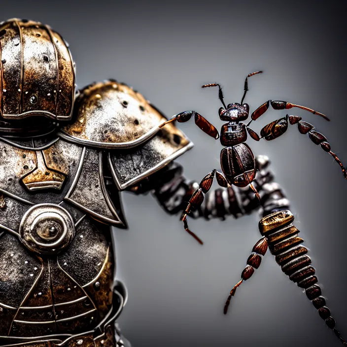 Prompt: photo of a warrior with metal ant themed armour, highly detailed, 4 k, hdr, smooth, sharp focus, high resolution, award - winning photo