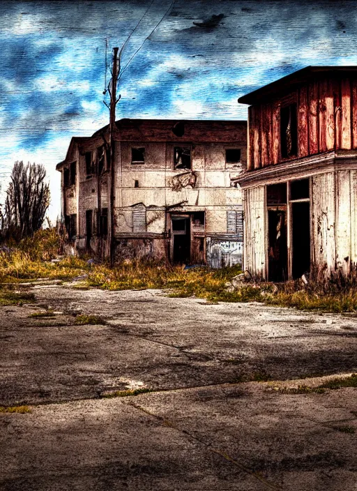 Image similar to abandoned town, one survivor, photorealistic, sunshine, digital painting