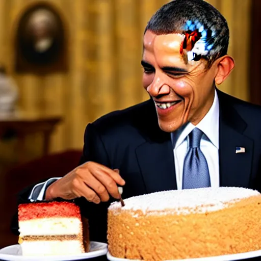 Prompt: barack obama eating a cake