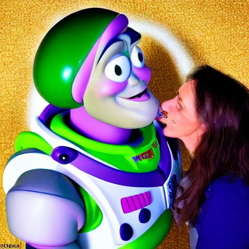 Image similar to candid photo of Buzz Lightyear licking a toad by Annie Leibowitz, Photorealistic, extremely detailed, UHD, correct faces, hyperrealistic