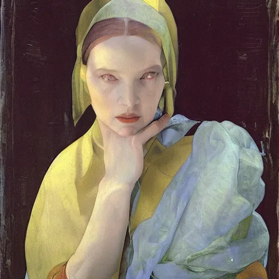 Prompt: gena rowlands by Annie Swynnerton and Nicholas Roerich and Vermeer, strong dramatic, cinematic lighting, ornate crown, lost civilizations, smooth, sharp focus, extremely detailed