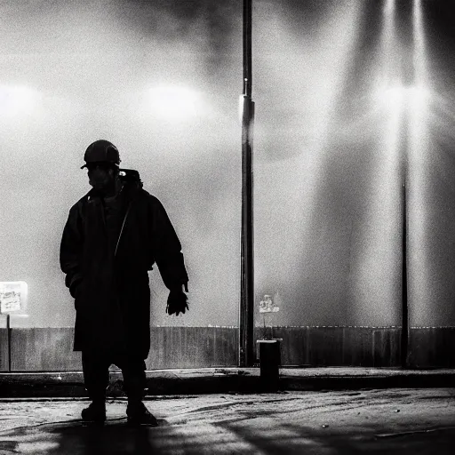 Image similar to a dramatic portrait of worker from europe, cinematic lighting