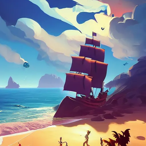 Image similar to painting treasure on sea of thieves game smooth median photoshop filter cutout vector, behance hd by jesper ejsing, by rhads, makoto shinkai and lois van baarle, ilya kuvshinov, rossdraws global illumination