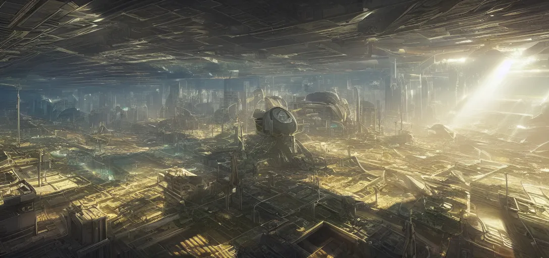 Image similar to ground view of a futuristic solarpunk city, light rays, symmetry, cinematic lighting, ultra detailed, sharp, ambient occlusion, bloom, raytracing, by greg rutowski, sebastian meyer and jordan grimmer