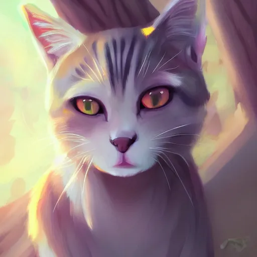 Image similar to a portrait of a cat in the forest, trending on artstation, trending on furaffinity, digital art, by kawacy, anime, furry art, warm light, backlighting, cartoon, concept art