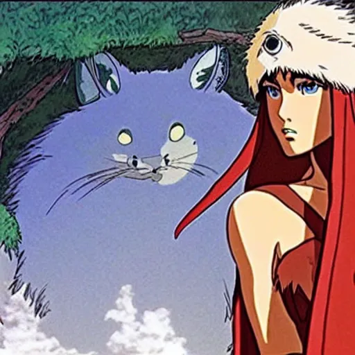 Image similar to megan fox as san in the studio ghibli movie princess mononoke, studio ghibli art