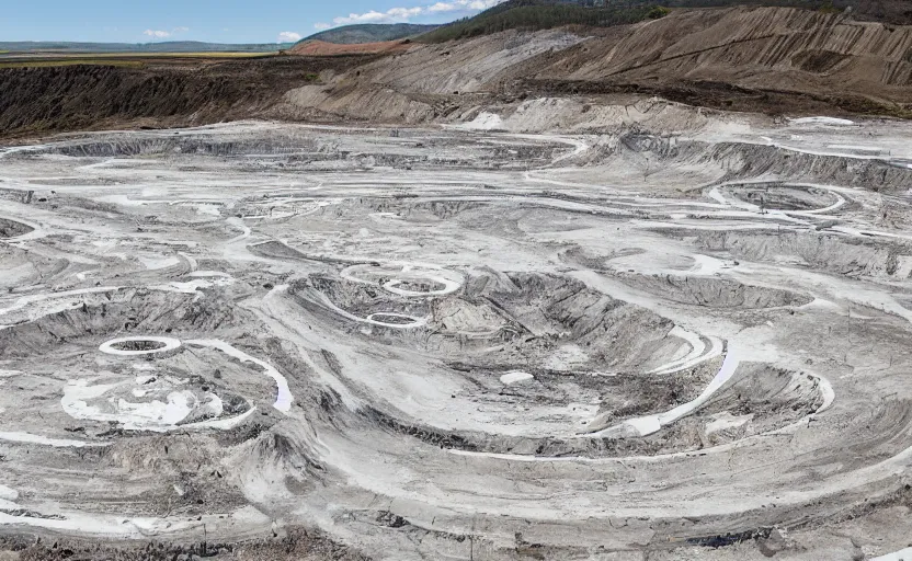 Prompt: bioremediation white architecture in the mining tailings