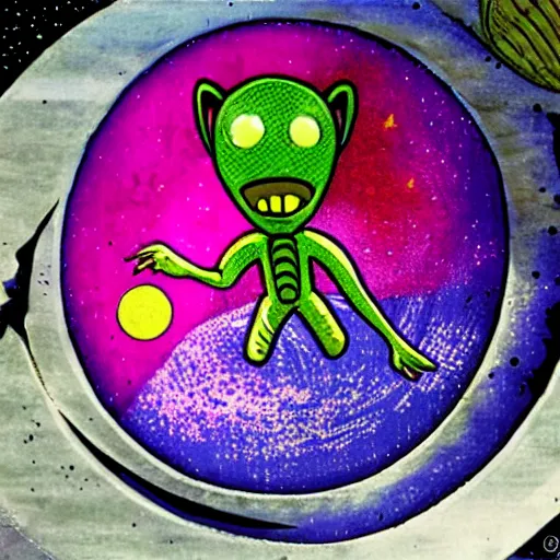 Prompt: alien crashing through the moon with a water spaceship