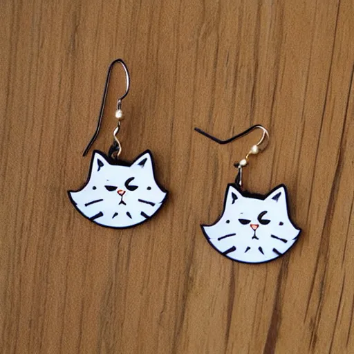 Image similar to 2d laser cut wood earrings flat of snarky cartoon cat