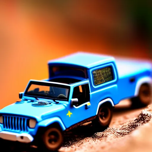 Image similar to COMMANDER, ((jeep)), micro machines, bokeh, macro photography