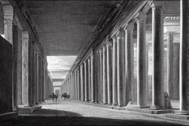 Image similar to an infinite Roman hallway, by Piranesi, 4K