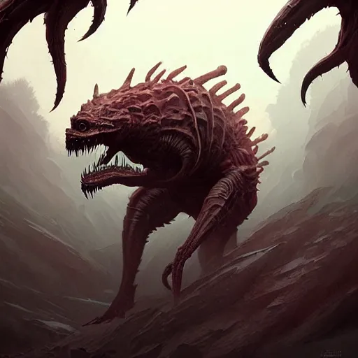 Image similar to professional ominous concept art of a quadrupedal predatory alien by artgerm and greg rutkowski ( thin white border ). an intricate, elegant, highly detailed digital painting, concept art, smooth, sharp focus, illustration, in the style of simon stalenhag wayne barlowe, igor kieryluk.