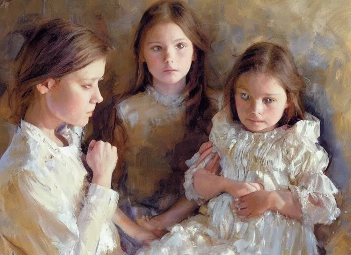 Image similar to a highly detailed beautiful portrait of mara's daughters, by gregory manchess, james gurney, james jean