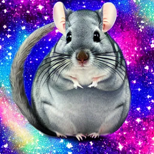 Prompt: chinchilla floating in galaxy