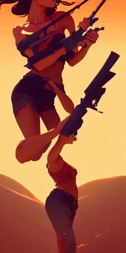 Image similar to smooth weapon, desert - colors, centered median photoshop filter cutout vector behance hd by artgerm, jesper ejsing, by rhads, makoto shinkai and lois van baarle, ilya kuvshinov, rossdraws, illustration, art by ilya kuvshinov and gustav klimt