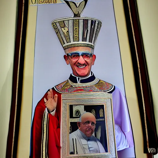 Prompt: terry richardson photo of the pope as a egypsian faraoh