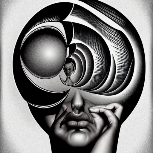 Image similar to airbrush and isograph polish poster conceptual figurative post - morden monumental portrait made by escher and giger, highly conceptual figurative art, intricate detailed illustration, illustration sharp geometrical detail, vector sharp graphic, controversial poster art, polish poster art