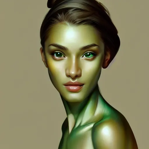 Prompt: a graceful Goddess, The Perfect Human Female Specimen, intricate, super highly detailed, professional digital painting, artstation, smooth, sharp focus, no blur, no dof, extreme illustration, 128K, art by artgerm, perfect natural skin tones, facing and looking at the viewer, seductive smile, dramatic detailed green eyes