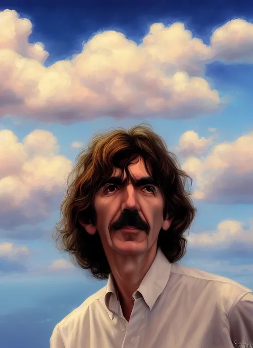 Image similar to george harrison, sky and clouds background, digital artwork by artgerm and lily abdullina, wpol and sarasti, donato giancola and android jones, artstation