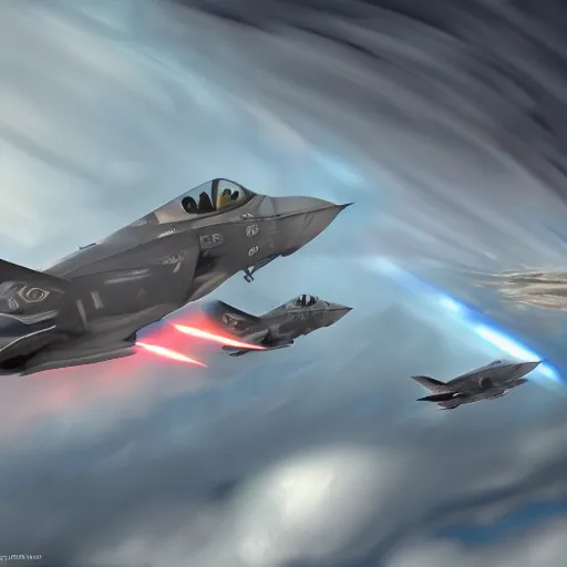 Image similar to f 3 5 jets in the storm clouds of jupiter, by cedric peyravernay, highly detailed, excellent composition, cinematic concept art, dramatic lighting, trending on artstation