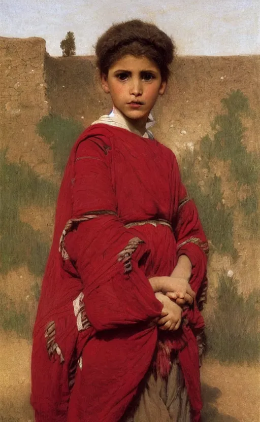 Prompt: portrait of berber girl, red and white garment, hd, realistic, bouguereau
