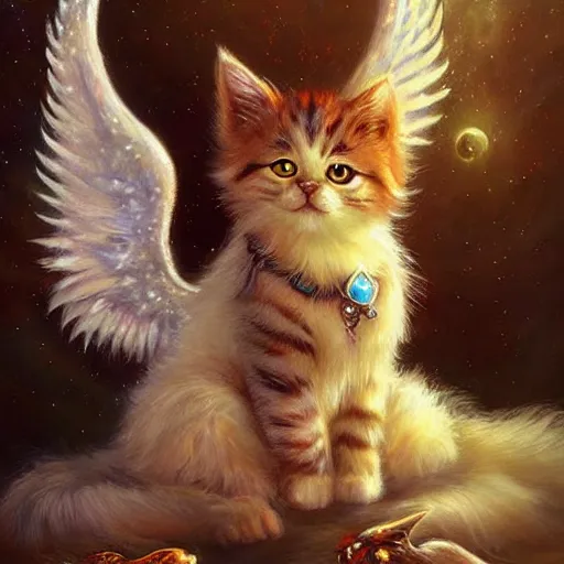 Prompt: cute cats with angel wings, fantasy, cosmos, tony sart
