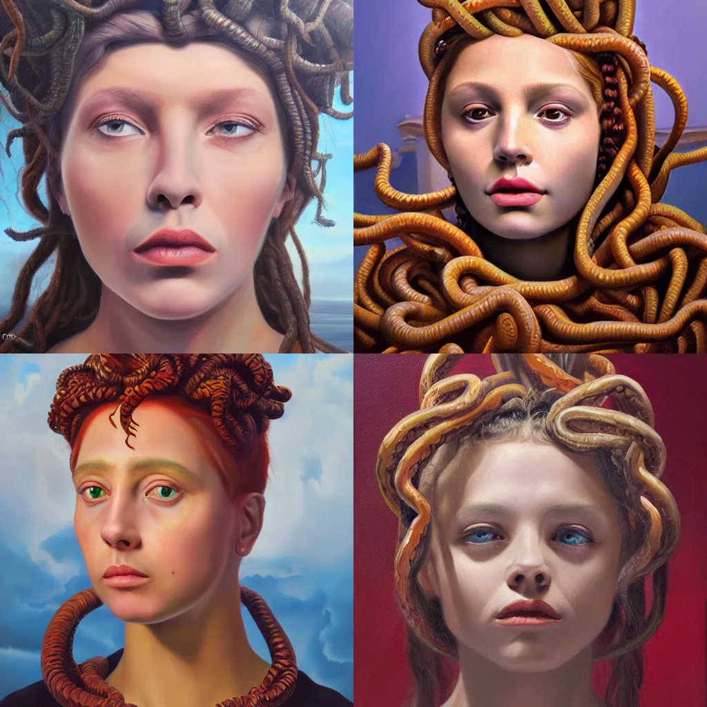 Prompt: portrait of medusa hyperrealistic oil painting, 8k