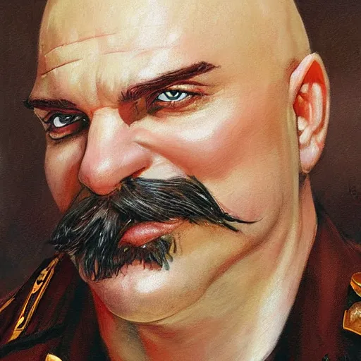 Prompt: a bald man police with a goatee, art by Tony sart, Thomas kinkade
