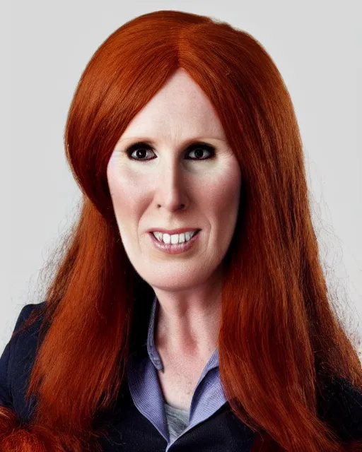 Image similar to catherine tate as a muppet. highly detailed felt. hyper real photo. 4 k.