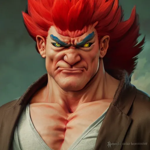 Image similar to david koechner as akuma street fighter, 4 k, ultra realistic, detailed focused art by artgerm and greg rutkowski and alphonse mucha