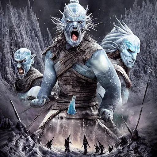 Prompt: White Walkers roam beyond the wall on a snowy night approaching The Wall, detailed, realistic, intricate, award winning photo in the style of Avatar The Last Airbender