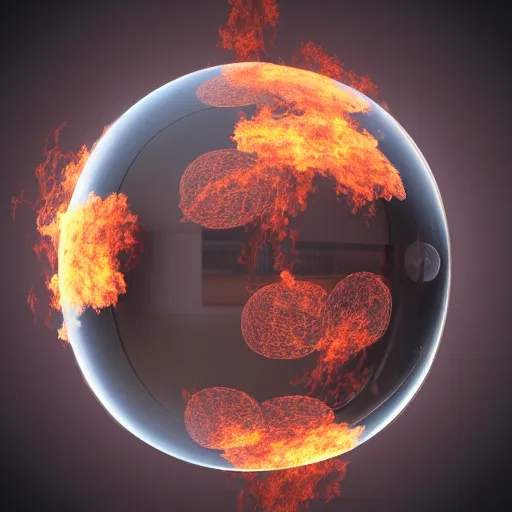 Image similar to fire and haze inside a transparent sphere, vray