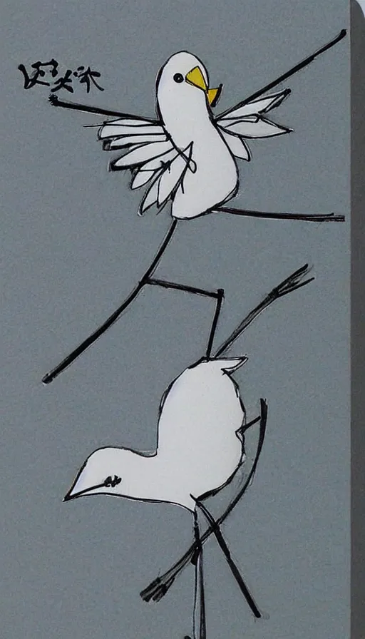 Image similar to stick figures bird, by yoshitaka amano