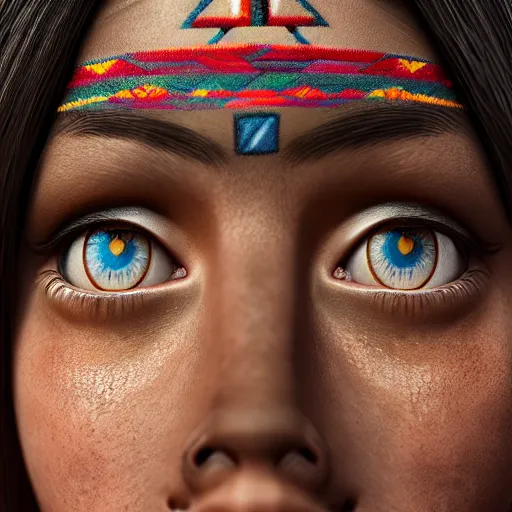 Prompt: a portrait of an aztec female, dark eyes, dark hair, olive skin, depth of field, zeiss lens, detailed, centered, artstation, by Annie Leibovitz and Steve McCurry, David Lazar, Jimmy Nelsson, Breathtaking, 8k resolution, extremely detailed, beautiful, establishing shot, artistic, hyperrealistic, beautiful face, octane render