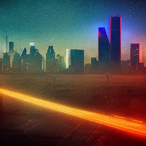 Image similar to dystopian and bleak Dallas skyline, bladerunner 2049 cyberpunk style, highly detailed photograph