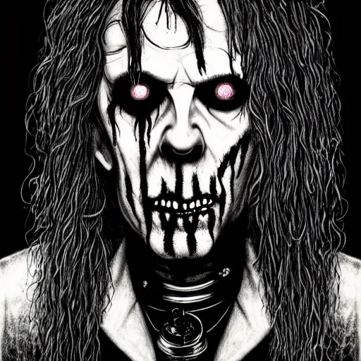 Image similar to graphic illustration, creative design, rob zombie as alice cooper, biopunk, francis bacon, highly detailed, hunter s thompson, concept art