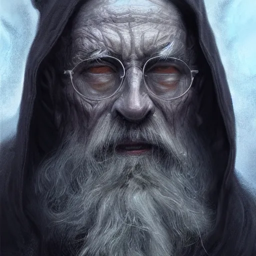 Prompt: elderly male wizard in dark eldritch robes, highly detailed, d & d, fantasy, highly detailed, digital painting, trending on artstation, concept art, sharp focus, illustration, global illumination, shaded, art by artgerm and greg rutkowski and fuji choko and viktoria gavrilenko and hoang lap