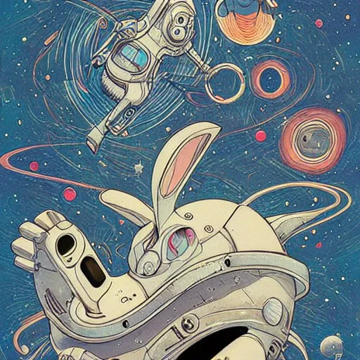 Image similar to A lost sci-fi rabbit, space rabbit, interstellar black hole, by James Jean And WLOPPRO