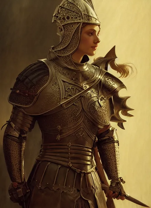 Image similar to medieval knight, diffuse lighting, fantasy, intricate, elegant, highly detailed, lifelike, photorealistic, digital painting, artstation, illustration, concept art, smooth, sharp focus, art by John Collier and Albert Aublet and Krenz Cushart and Artem Demura and Alphonse Mucha