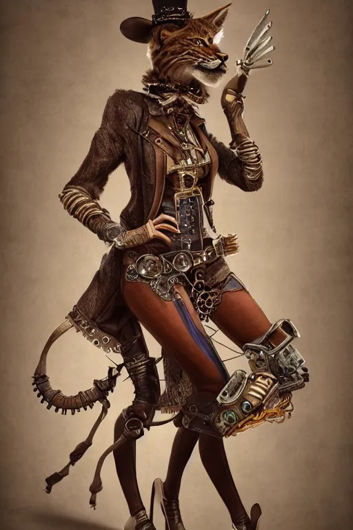 Prompt: anthropomorphic lynx as a steampunk cowgirl, intricate, elegant, highly detailed, digital painting, artstation, concept art, smooth, sharp focus, contemporary fashion shoot, by edward robert hughes, annie leibovitz and steve mccurry, david lazar, jimmy nelsson, hyperrealistic, octane render