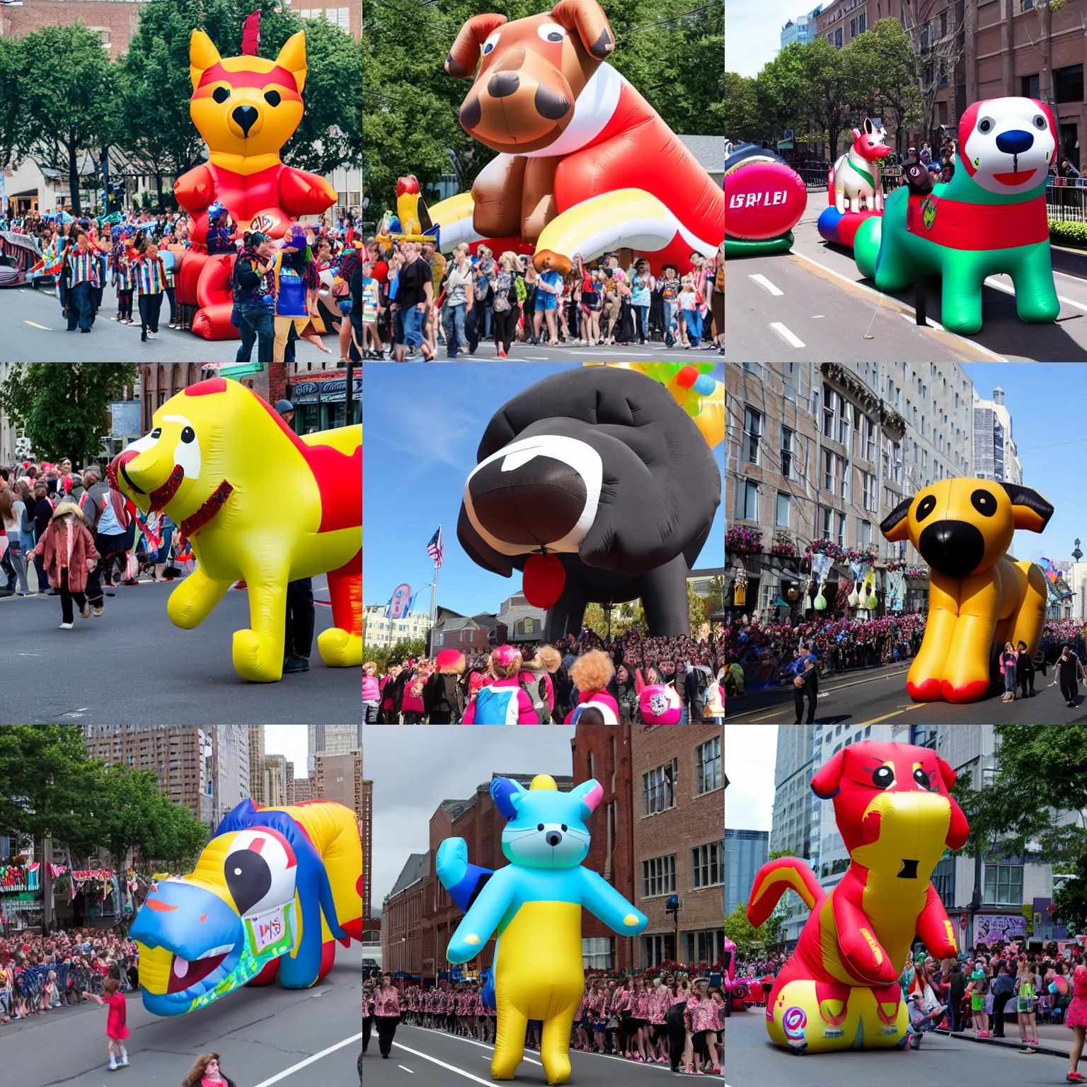 Prompt: a giant inflatable dog in a parade