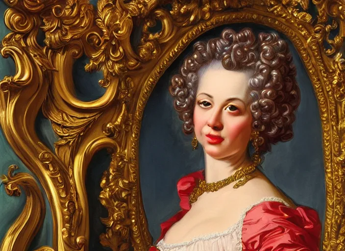 Prompt: baroque rococo portrait woman by Greg Hildebrandt high detail ornate opulent fancy