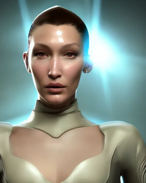 Prompt: a highly detailed metahuman 8 k close up render of bella hadid in style of hieronymus bosch trending on artstation made in unreal engine 4
