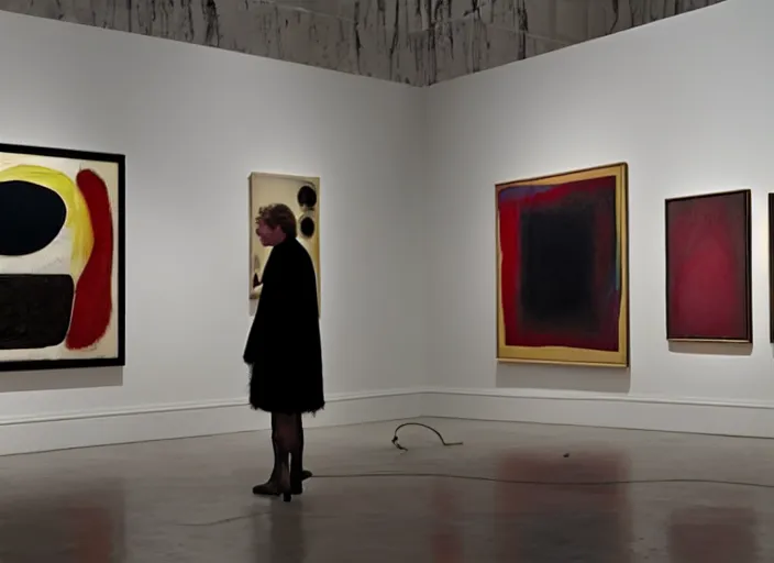 Prompt: a still from the movie black swan : francis bacon and pat steir and nicolas party and hilma af klint, dripping paint, altermodern