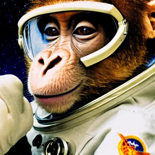 Image similar to High quality photo of a monkey astronaut 35mm